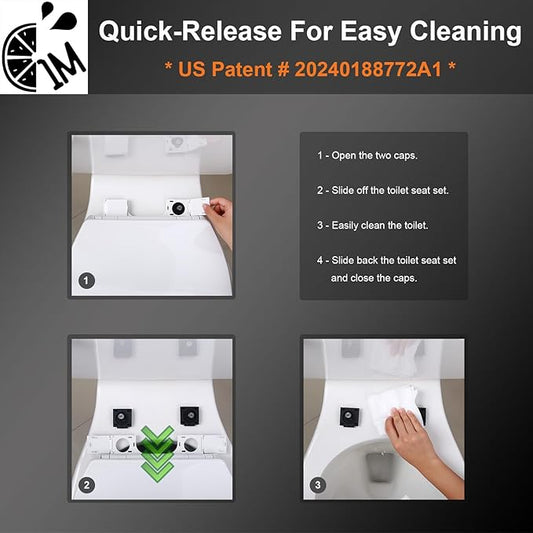 1M Family Toilet Seat, Patented Slow Close & Quick Releasing Technology, Anti-Wiggling, Easy to Install and Clean, Standard Round with Adult Seat Only (2 Pieces)
