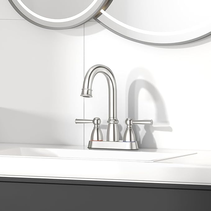 CREA 4 Inch Centerset Bathroom Faucets 3 or 2 Hole,Double Handle Bathroom Faucet with Pop Up Drain/ 360° Swivel,Modern Vanity Faucet Basin Mix Tap Stainless Steel Brushed Nickel