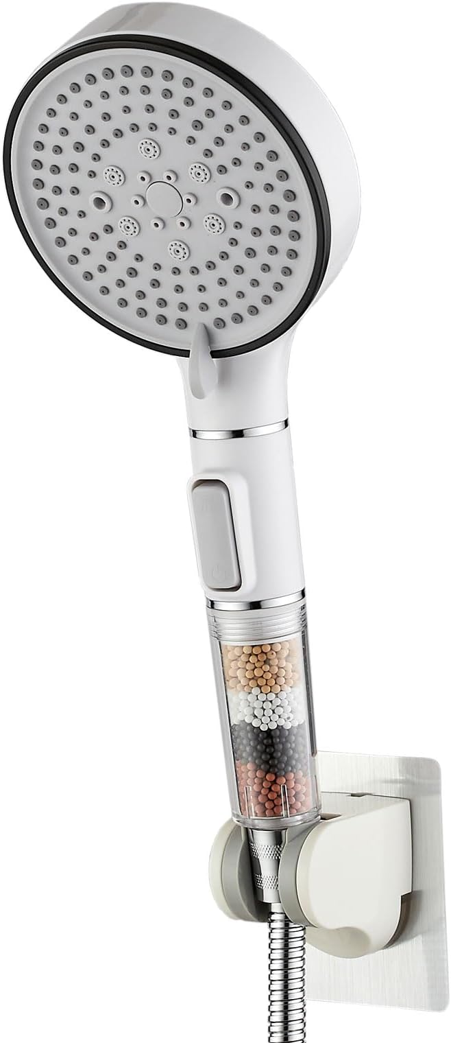 RV Shower Head with Hose, High Pressure 5 Setting Shower Head with Filter and On/Off, Water Saving Shower Head for RV/Camper, Travel Trailer, Motorhome,White,Save water (White)