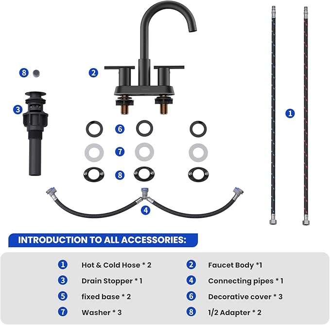 Matte Black Bathroom Faucet, 4 Inch Centerset 2 Handle Sink Faucet | Lead-free stainless steel, Matte black, 2-handle control, 4" 3-hole centerset, Pop-up drain & hoses included, Fits RV vanity