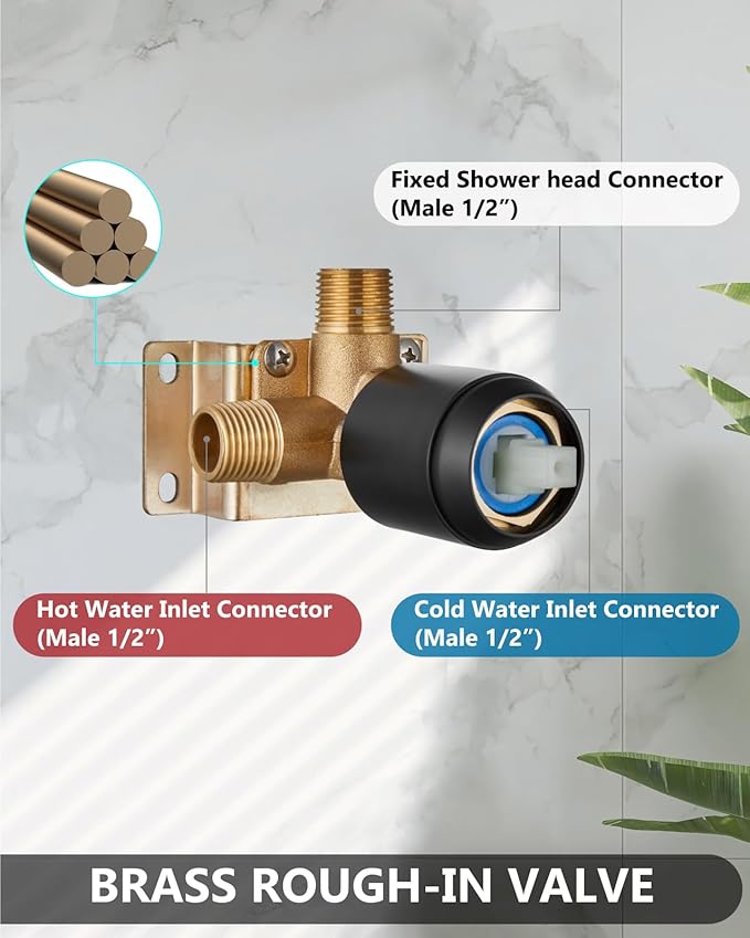 Shower Faucet with Valve, Shower Valve Kit and Head, Single Handle Shower Faucet Set with Rough-In Valve, Shower Trim Kit, Matte Black