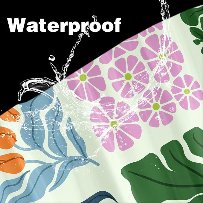 JAWO Retro Shower Curtain Vintage Abstract Boho Floral Shower Curtains for Bathroom Decor Green Teal Botanical Geometric Groovy Aesthetic Pattern Shower Curtain Sets with Hooks, 47X64IN