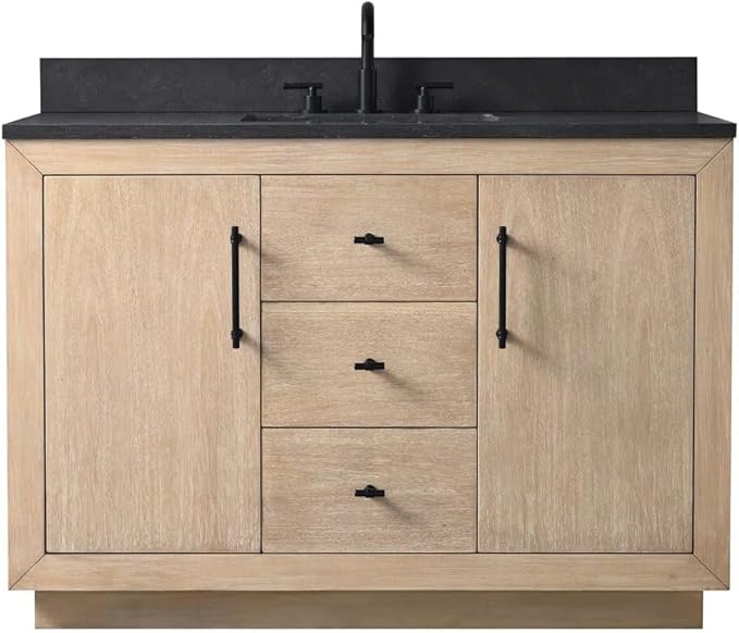 Vanity Art 48" Bathroom Vanity with Sink, Vanity Cabinet with Doors and Shelf, Modern Wood Bathroom Vanity with White Marble Top, Solid Wood Frame, 3 Functioning Drawers,VA70-48-LW-B