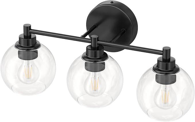VONLUCE 3 Light Bathroom Vanity Light Fixtures, Black Finish | Globe Glass Shades, E26 Sockets, Easy to install, Vanity Lights for Bedroom Hallway Living Room
