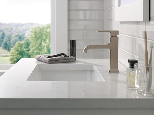 Delta Velum Brushed Nickel Bathroom Faucet 1 Hole, Single Hole Bathroom Sink Faucet for Vanity, Metal Push-Pop Drain Assembly, Stainless 539-SSMPU-DST