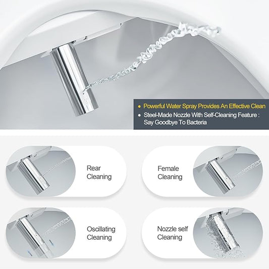 ZMJH Bidet Toilet Seat, Electric Smart Heated Seat with Slow Closes, Vortex Wash, Warm Dryer, Rear and Front Wash, Warm Water, Remote Control, and Night Light, White, A102S-W (Elongated)