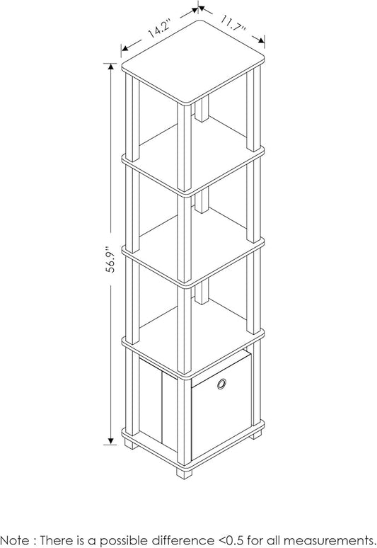 Furinno Turn-N-Tube Book Shelf, 5-Tier Square Open Frame Display Shelf, Corner Storage Shelves with Storage Bin, Shelving Unit, for Organization and Storage, Living Room, Garage, Home Office, Black