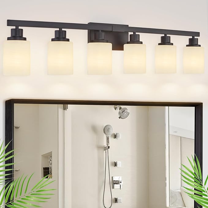 6-Light Black Vanity Lights, 38'' Modern Bathroom Vanity Lighting Fixtures for Mirror, Matte Bathroom Lighting Fixtures, Black Wall Sconces for Bedroom Living Room