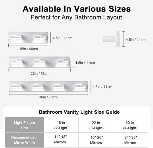 LED Modern Bathroom Vanity Light Fixtures, Dimmable White Vanity Lights for Bathroom Lighting Fixtures Over Mirror, with 360° Rotatable Heads -Light 16-inch (Cool White 6000K)