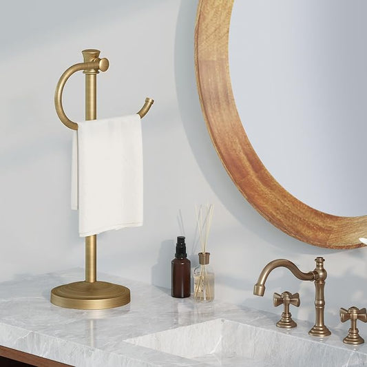 Stand Hand Towel Holder, Countertop Towel Bar, Antique Brass | 17 Inch Bathroom Towel Hanger, Freestanding Vanity Counter Top Towel Holder, Towel Ring Hardware Accessories, Stainless Steel
