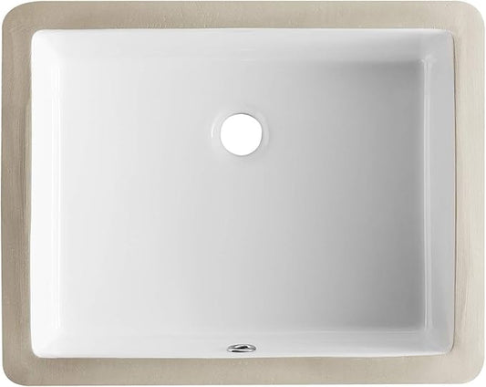 DeerValley Rectangular Undermount Bathroom Sink,19.72"x15.59"x6.54" Modern Vessel Sink White Undermount Bathroom Sink Rectrangle Porcelain Ceramic Lavatory Vanity Vessel Sink with Overflow