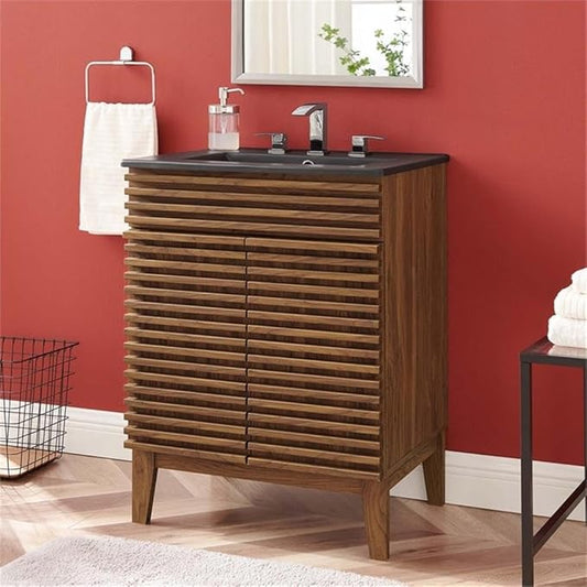Modway Render 24" Bathroom Vanity with Sink in Walnut Black