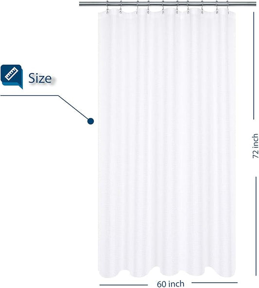 Barossa Design Fabric Shower Curtain 60 x 72 inch, Waffle Weave, Hotel Luxury Spa, 230 GSM Heavyweight, Water Repellent, Machine Washable, White Pique Pattern Decorative Bathroom Curtain