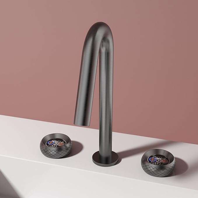 Wide Spread Bathroom Faucets for Sink 3 Hole Dual Mode 2 Knob Restroom Faucet Brass,Gun Gray