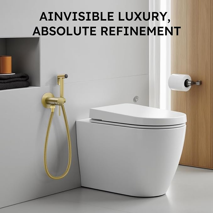 Arofa Built-in Hot and Cold Bidet Sprayer, Warm Water Bidet, Brushed Gold | Wall-Mounted Design, Dual Control Modes, Leak-Free Bidet Hose, Feminine/Baby/Pet Wash, Cloth Clean & Rinse, Stainless Steel