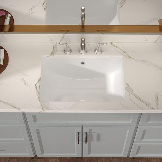 Lordear Undermount Bathroom Sink 21x15 Inch Bathroom Vanity Sink Undermount Rectangle White Porcelain Ceramic Bathroom Under Counter Lavatory Vanity Sink Basin with Overflow