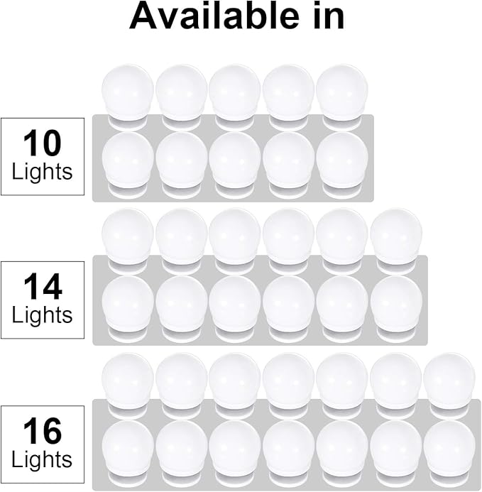 Vanity Lights for Mirror, 16 LED Bulbs Hollywood Makeup Lights, 3 Color Modes, Dimmable Brightness, Plug in, Stick up, for Dressing Table Bathroom Body Wall Mirror Lights