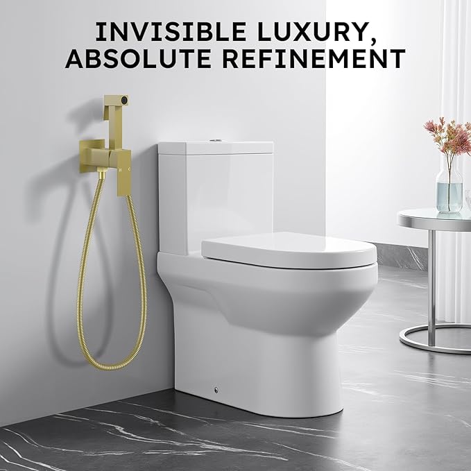 Arofa Built-in Hot and Cold Bidet Sprayer, Hands-Free Control, Brushed Gold | Wall-Mounted Design, Dual Control Modes, Leak-Free Hose, Feminine/Baby/Pet Wash, Cloth Clean & Rinse, Stainless Steel, Square