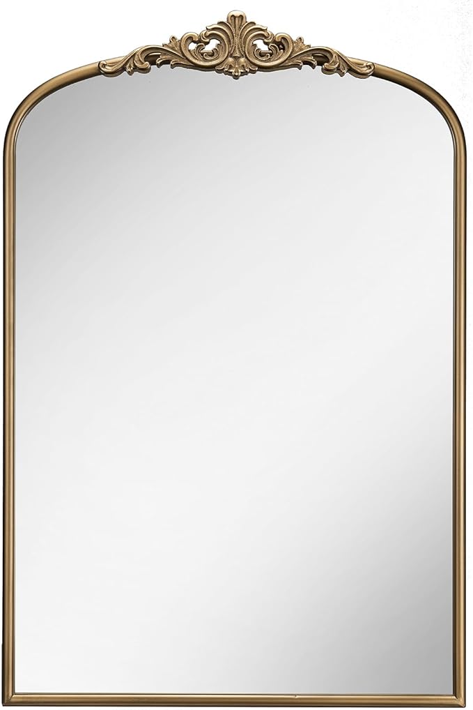 Vintage Baroque Arched Wall Mirror, 30"x40" Antique Gold Mirror | Bathroom Wall Mirrors, Large Ornate Arch Bronze Mirror for Over Sink, Fireplace, Entryway, Living Room, Hanging or Leaning