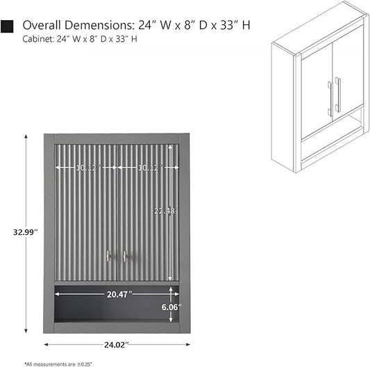 HOMEBEYOND 24 Inches Bathroom Vanity Wall Mount Storage Cabinet & Shelves, Free-Standing Vanity with Soft-Closing Doors, Golden Brushed Handware, Cashmere Gray