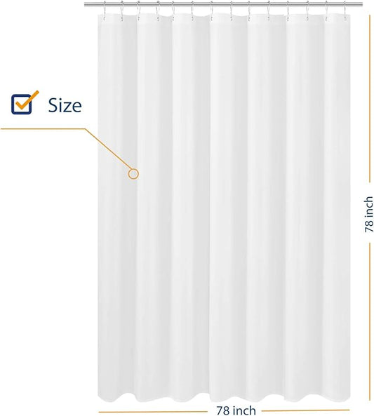 N&Y HOME Fabric Shower Curtain Liner Wide and Long 78 x 78 inches, Hotel Quality, Washable, Water Repellent, White Bathroom Curtains with Grommets, 78x78