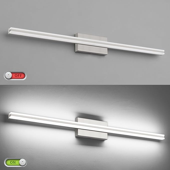 SOLFART Bathroom Light Fixtures Brushed Nickel 40 Inches Modern LED Bathroom Light Fixtures Over Mirror Dimmable Wall Lights S8200-1020mm-NK-D