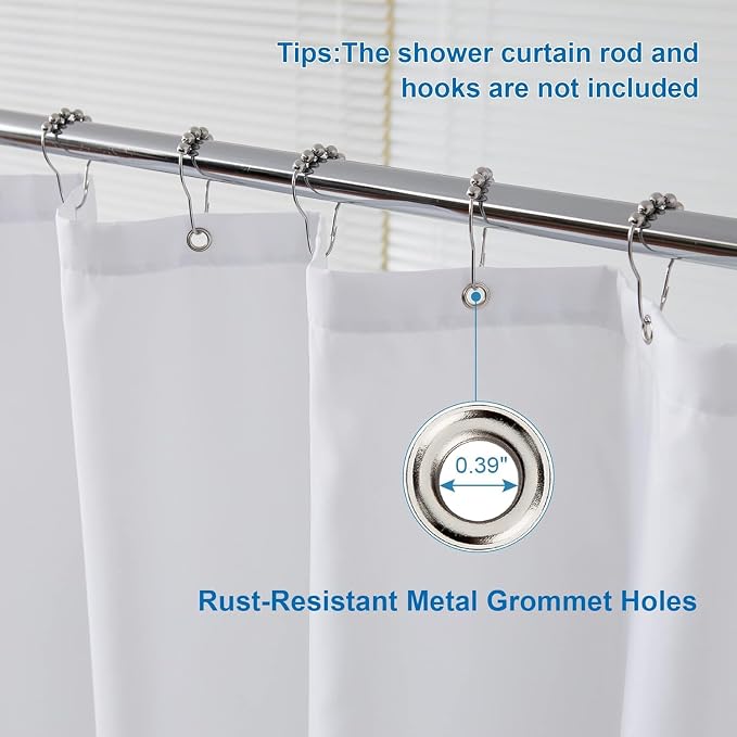 Small Stall Shower Curtain Liner Washable, 48x72 Inches, Fabric Shower Liner with 2 Bottom Stones, Narrow Waterproof RV Shower Curtain Liner, 8 Grommet Holes, Hotel Quality, White