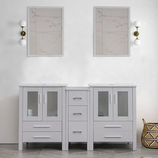 UEV 60" Modern Bathroom Vanity Set in Grey, Double Bathroom Vanities with Sink Combos and Removable Side Cabinet, Bathroom Vanity Set for Bathroom & Toilet (Without Sink and Mirror)