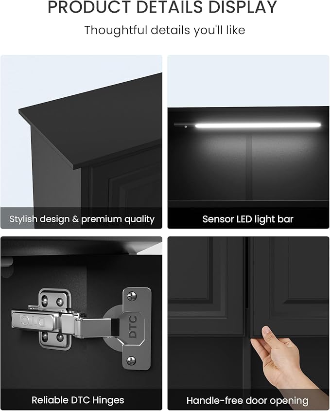 HAIOOU Bathroom Wall Cabinet with Motion Sensor Light, 23.6 Inch - Black | Wooden Wall Mounted Medicine Cabinet with Adjustable Shelf, Soft Close Hinges for Over the Toilet Bathroom Storage