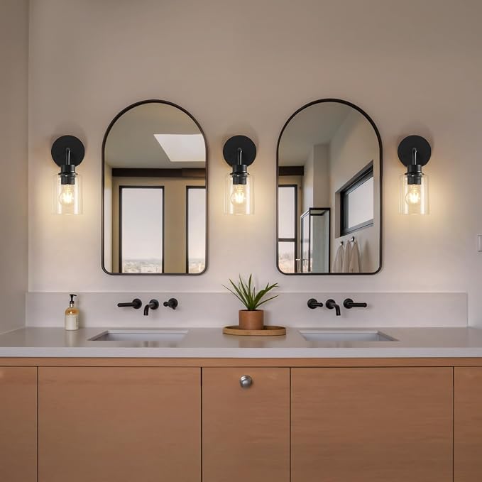 Epinl Battery Operated Black Wall Sconce Set of 2, Wireless Rechargeable Wall Lights with Remote Control, Modern Dimmable Wall Mount Lamps for Bedroom Living Room Bathroom, 3000K