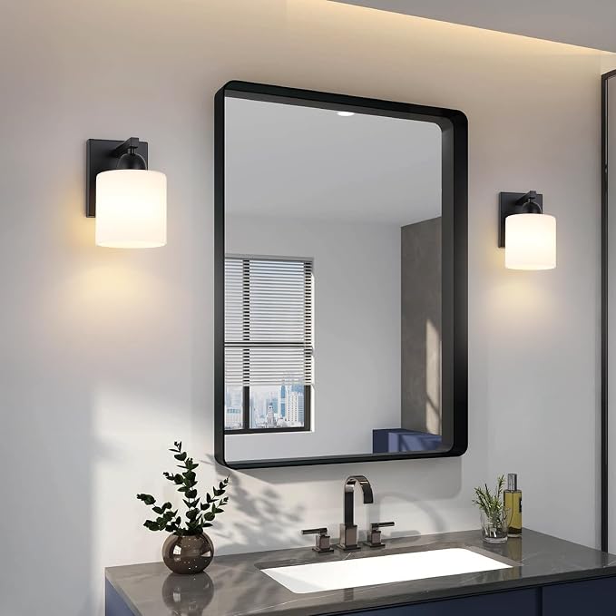 Mecgirn Matte Black Milk Glass Wall Sconces, 1 Pack Hardwired Indoor Wall Light Fixtures for Living Room, Hallway, Bedroom, Ceramic E26 Sockets (Bulbs Not Included)