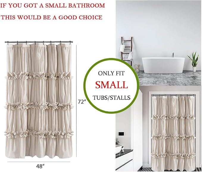 Homechoice Decor Camel Ruffle Stall Shower Curtain, Vintage Handcrafted Bow Tie Bath Curtain for Master Bathroom, Ruched Microfiber Bathroom Curtain with 8 Buttonholes, 48" W x 72" H (LQ-10)