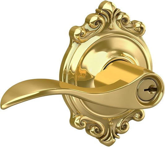 SCHLAGE Accent Lever with Brookshire Trim Keyed Entry Lock in Bright Brass