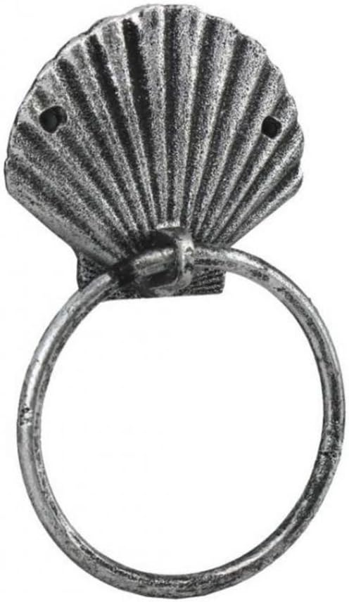 Antique Silver Cast Iron Seashell Towel Holder 8.5 Inch - Seashell Decoration - Sea Home Decor