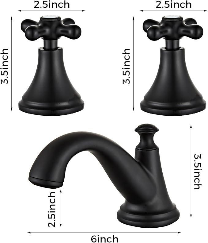 Vintage Widespread Bathroom Faucet - 2 Handle 3-Hole Sink Faucet Set in Solid Brass, Drip-Free Ceramic Disc Cartridge, Adjustable 8 to 16 Inch Installation, Matt Black