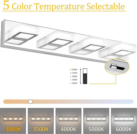 Ralbay Modern Led Chrome Bathroom Vanity Lights 5 Color Temperature Dimmable Acrylic Modern LED Chrome Bathroom Lighting Fixtures Over Mirror