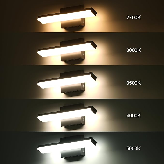 mirrea 16in 5CCT Black LED Vanity Lights for Bathroom Over Mirror | 5 color temperatures,Adjustable light angle,ETL listed,Dimmable,Bathroom lighting fixtures,Eye-friendly,Frosted acrylic shade