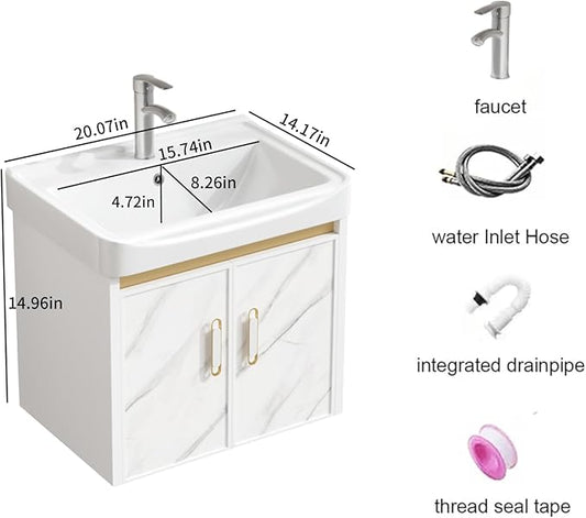 20-inch Off-White Wall-Mounted Compact Bathroom Mini Vanity Unit 20-inch Basin with Sink Designed for Compact Bathrooms Floating Vanity Unit