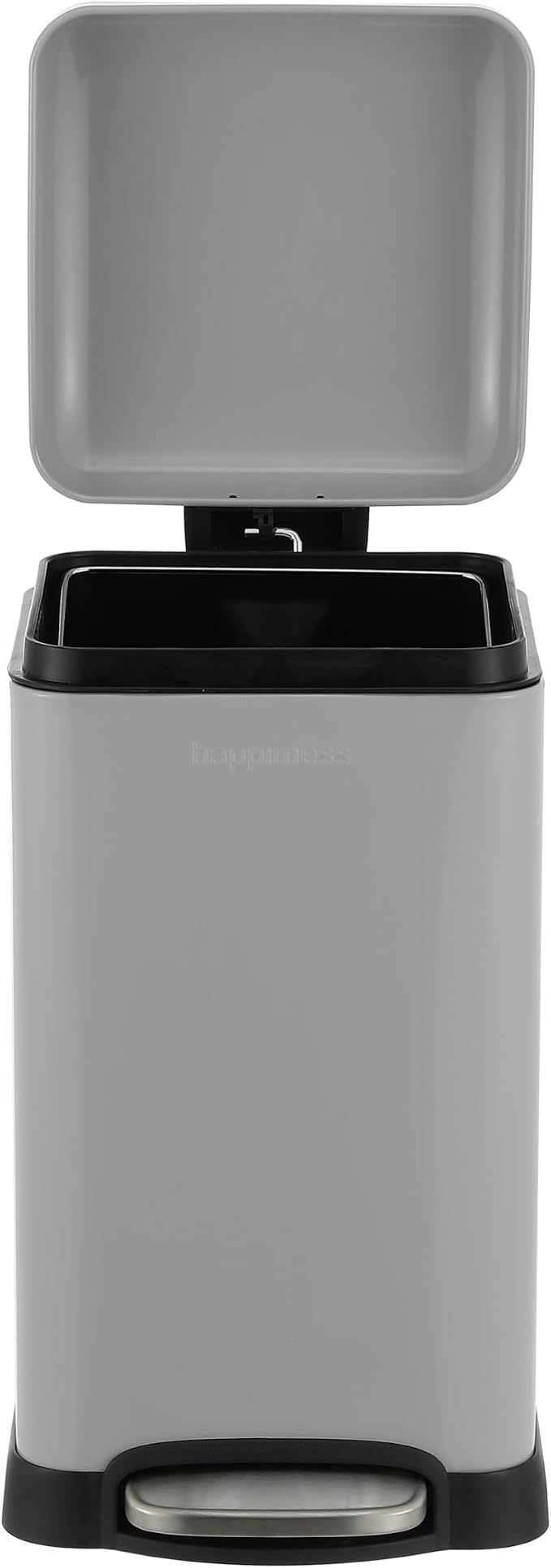 happimess Betty Retro Mini 3.2 Gal Step Trash Can, Gloss Gray | Soft-Close Lid, Removable Liner, Iron, Hands-Free Pedal, Non-Skid Base, Built-In Damper, Modern, Minimalistic