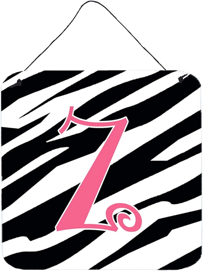 Caroline's Treasures CJ1037-ZDS66 Letter Z Initial Zebra Stripe and Pink Wall or Door Hanging Prints Aluminum Metal Sign Kitchen Wall Bar Bathroom Plaque Home Decor, 6x6, Multicolor