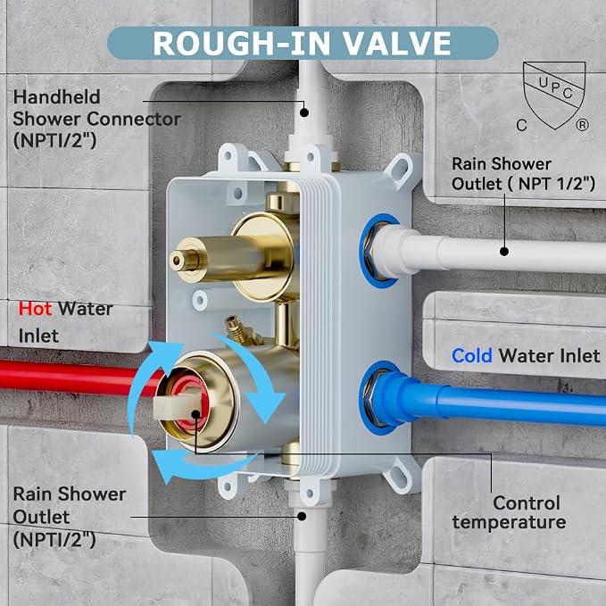 Shower System 12''Wall Mounted Shower Faucet Sets and 6 ''Wall Mounted Shower Head, Bostingner Diverter 5 Function Dual Shower System with 2 in 1 Shower Handheld Brushed Nickel