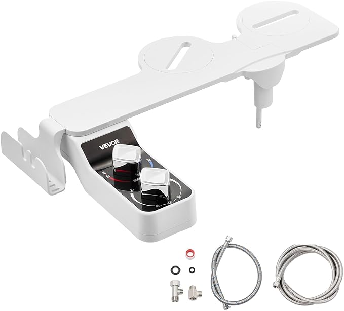 VEVOR Bidet Attachment for Toilet, Hot & Cold Non-Electric Water Sprayer - Dual Retractable Nozzles, Adjustable Water Pressure, 0.3’’ Ultra Thin Bidet Toilet Seat Attachment for Rear and Feminine Wash