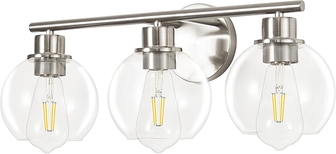 Bathroom Light Fixtures Over Mirror 3-Lights Bathroom Vanity Light with Clear Globe Glass Shade 22 inch Modern Brushed Nickel Vanity Lights Wall Sconce Lighting for Bath
