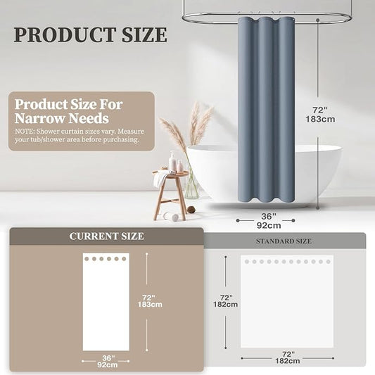Stall Linen Textured Waterproof Shower Curtain Set, 36x72, Blue Grey | Half Size, 230GSM Polyester, Heavy Duty Fabric, Weighted Hem, 6 Plastic Hooks, Modern Luxury Hotel Style, Machine Washable
