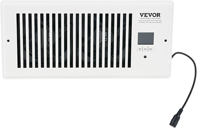 VEVOR Register Booster Fan, Quiet Vent Booster Fan Fits 4” x 10” Register Holes, with Remote Control and Thermostat Control, Adjustable 10-Speed for Heating Cooling Smart Vent, White