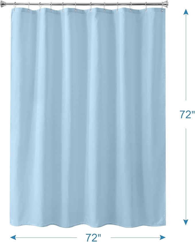 Baby Blue Shower Liner Cloth Waterproof, Soft Baby Blue Shower Curtain Liner Fabric with Weighted Stones, Washable Shower Curtain and Liner 2-in-1, 12 Grommet Holes, 72 x 72 Inches