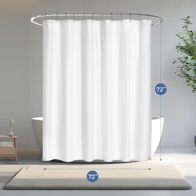 downluxe Waterproof Fabric Shower Curtain Liner, Soft Cloth Shower Liner with Magnets, Machine Washable & Hotel Quality Bathroom Curtain, 72" W x 72" L, Waffle White