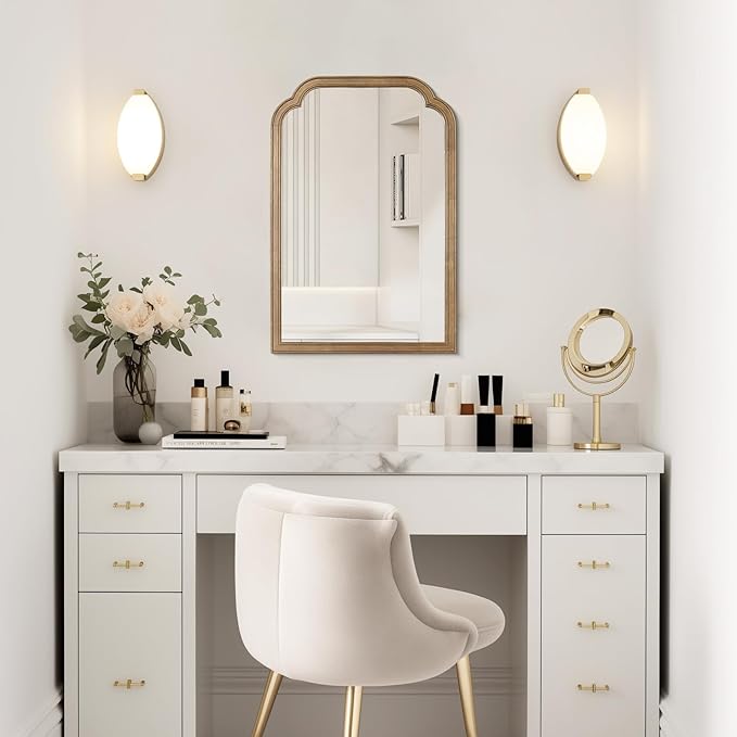 Wood Bathroom Mirrors for Wall Mounted, 20" x 30" Rustic Wood Frame Wall Mirrors Decorative for Living Room or Bedroom Vanity Mirror, Honey-Colored