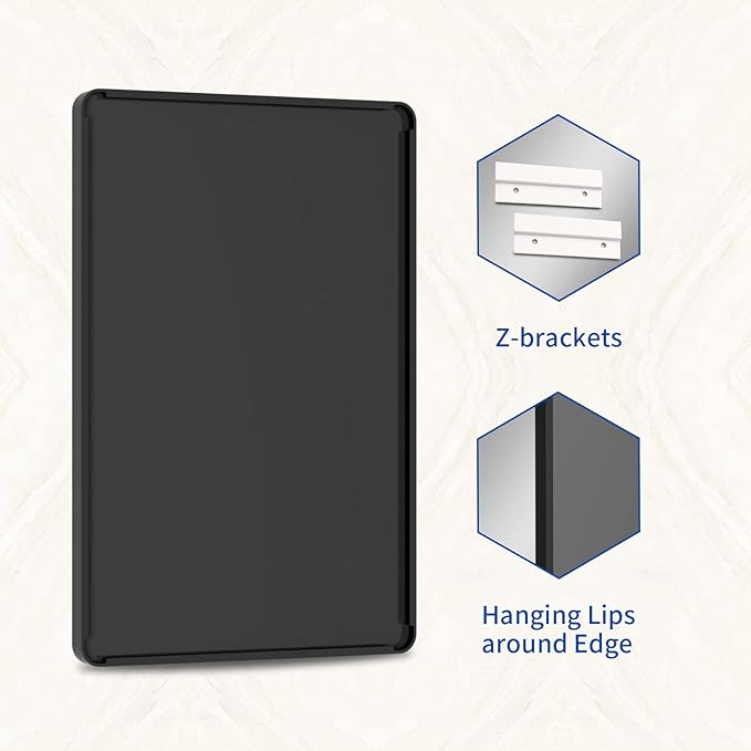 WEER Black Bathroom Mirror 60X30 Inch Metal Framed | Matte Black Bathroom Vanity Mirror, Rounded Rectangle, Tempered Glass, Anti-Rust, Hangs Horizontally or Vertically