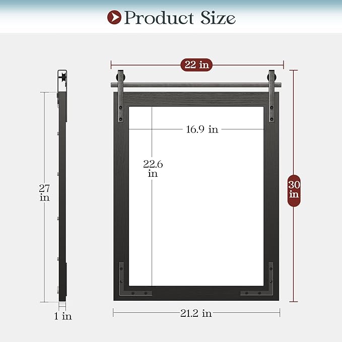 Farmhouse Bathroom Mirror, 22"x30" Black Rustic Farmhouse Mirror | Barn Door Vanity Wall Mirrors, Vintage Decorative Mirrors with Wood Frame for Entryway,Living Room,Bedroom,Fireplace Sink